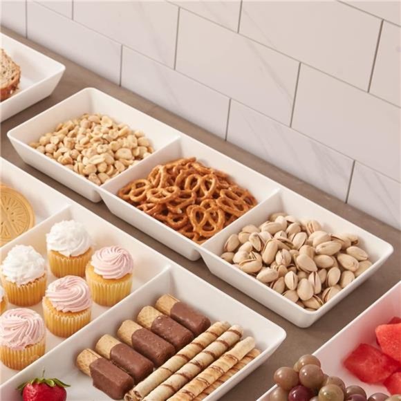 Acrylic Avant White Plastic Divided Serving Trays (Set of 4) 15” x 5” | Narrow - Picture 6 of 7